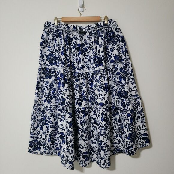 Lane Bryant Womens Cotton Tiered Midi Skirt Blue Floral High-Low Unlined 18/20 - Picture 4 of 7